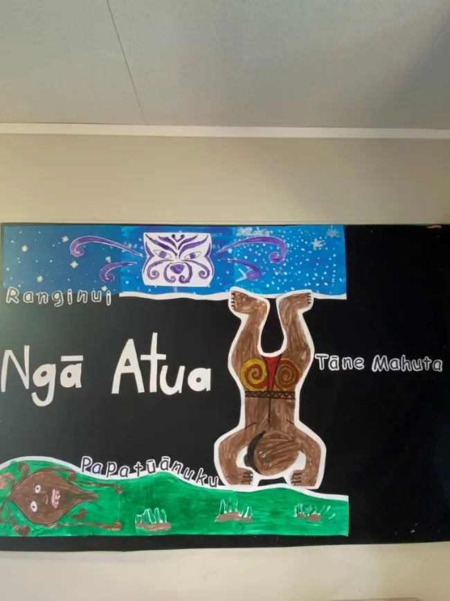 A Ngā Atua mural celebrating te ao Māori painted on the preschool wall